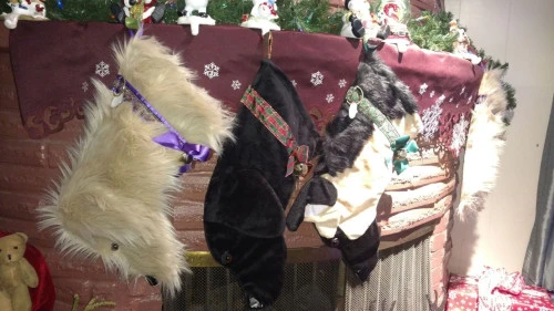 21.5" Purple And Beige Doodle Dog Christmas Stocking 4 21.5" Purple And Beige Doodle Dog Christmas Stocking - Image 2