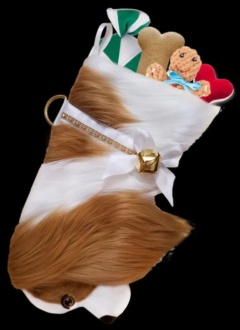 17" Brown And White Cavalier King Charles Spaniel Dog Christmas Stocking 3 17" Brown And White Cavalier King Charles Spaniel Dog Christmas Stocking