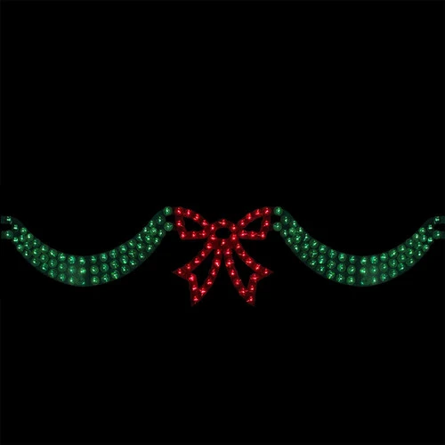 72" Lighted Green Bow And Swag Hanging Christmas Window Silhouette Decoration 4 72" Lighted Green Bow And Swag Hanging Christmas Window Silhouette Decoration - Image 2