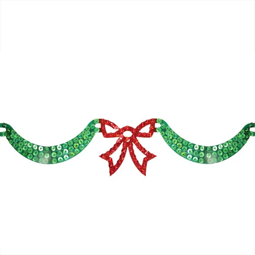72" Lighted Green Bow And Swag Hanging Christmas Window Silhouette Decoration 3 72" Lighted Green Bow And Swag Hanging Christmas Window Silhouette Decoration