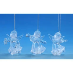 Set Of 6 Clear And Gold Cherub Triplet Hanging Christmas Ornament 7"