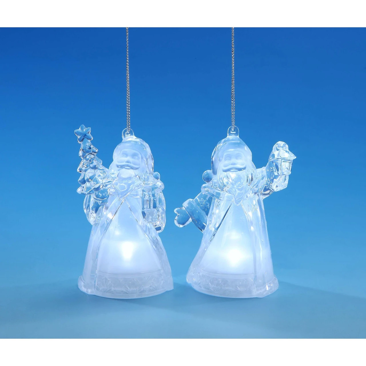 Set Of 4 Clear LED Lighted Father Christmas Hanging Ornaments 3.25" - 33834852 3 Set Of 4 Clear LED Lighted Father Christmas Hanging Ornaments 3.25" - 33834852
