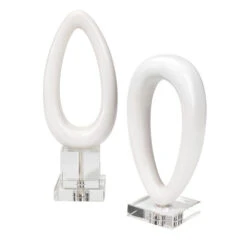 Set Of 2 White Lacquer Venus Objects Oblong Sculptures 15”