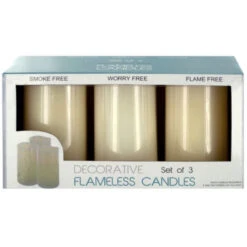 Pack Of 2 Yellow 3-Piece Flameless Vanilla Pillar Candles 4.75"