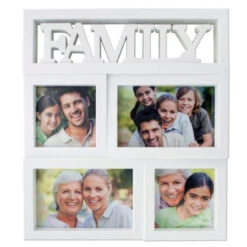 Pack Of 4 White "FAMILY" Carved Rectangular Photo Collage Frames 12.25"