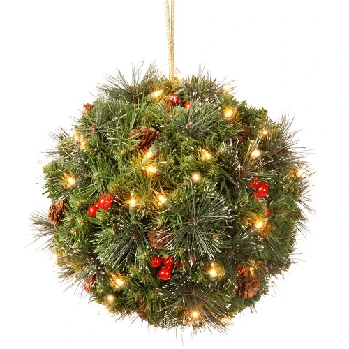 Christmas Central 12" Pre-Lit Artificial Kissing Ball Ornament - Warm White LED Lights 3 Christmas Central 12" Pre-Lit Artificial Kissing Ball Ornament - Warm White LED Lights