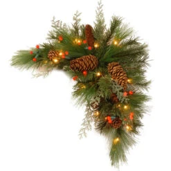 Christmas Central 30" Pre-Lit Green And Brown Artificial Pine Christmas Swag - LED Lights