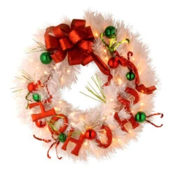 Christmas Central 24" Pre-Lit Decorative Collection Ho Ho Ho Artificial Christmas Wreath – Warm White LED Lights