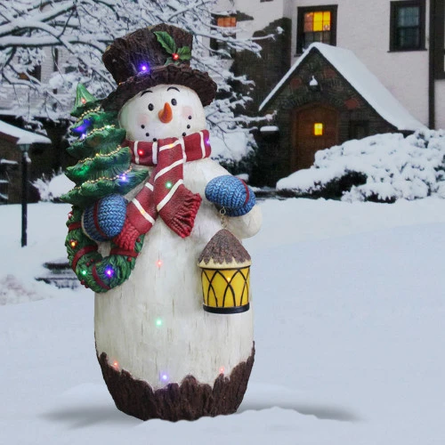 36" White Pre-Lit Snowman With Lantern Outdoor Christmas Decor 4 36" White Pre-Lit Snowman With Lantern Outdoor Christmas Decor - Image 2
