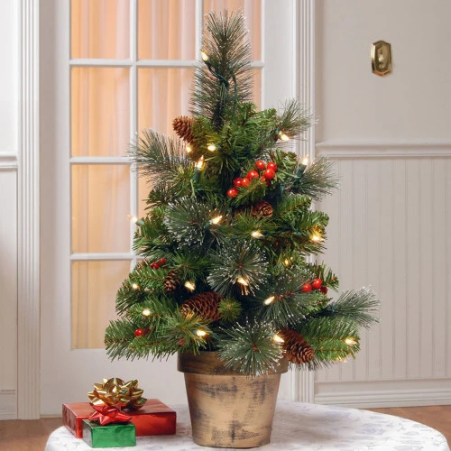 Christmas Central 2' Pre-lit Potted Vibrantly Colored Crestwood Spruce Artificial Christmas Tree – Clear Lights 4 Christmas Central 2' Pre-lit Potted Vibrantly Colored Crestwood Spruce Artificial Christmas Tree – Clear Lights - Image 2