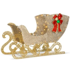 Christmas Central 38" Champagne Gold Santa's Sleigh Christmas Decor With LED Lights