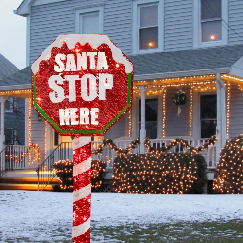 Christmas Central 60" Red And White Stop Sign Decor With White LED Lights 4 Christmas Central 60" Red And White Stop Sign Decor With White LED Lights - Image 2