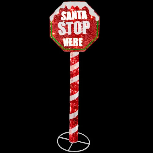 Christmas Central 60" Red And White Stop Sign Decor With White LED Lights 5 Christmas Central 60" Red And White Stop Sign Decor With White LED Lights - Image 3
