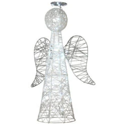 Christmas Central 36" Pre-Lit White And Silver Angel Cone Christmas Outdoor Decoration