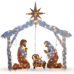 Christmas Central 72" White And Brown LED Lights Nativity Scene Christmas Tabletop Decor