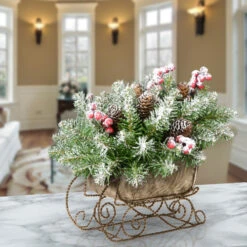 Christmas Central 10" Gold And Green Fir Sleigh Unlit Tabletop Christmas Decor -Christmas Decoration Store dnat duf3 800 10 1 03 83831.1587645158