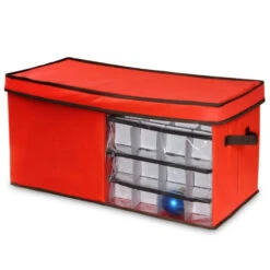 25" Red And Black Solid Christmas Ornament Storage Bag