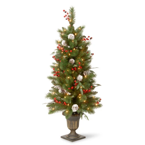 Christmas Central 4’ Pre-Lit Frosted Pine And Berry Artificial Christmas Tree, Clear Lights 3 Christmas Central 4’ Pre-Lit Frosted Pine And Berry Artificial Christmas Tree, Clear Lights