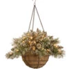 Christmas Central 20" Glittery Bristle Pine Hanging Basket With White Tipped Cones