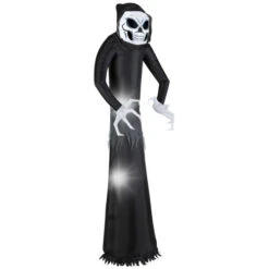 7' White And Black Giant Wicked Reaper Inflatable Outdoor Halloween Decor