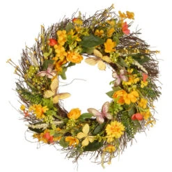 Bristle Twigs Spring Floral Wreath, Green And Yellow 24-Inch - 34246652