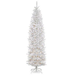 Christmas Central 7.5’ Pre-Lit White Kingswood Fir Slim Artificial Christmas Tree, White Lights