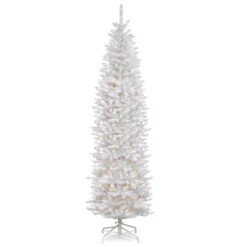 Christmas Central 9' Pre-Lit White Pencil Kingswood Fir Artificial Christmas Tree, Clear Lights