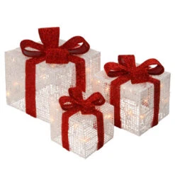 Christmas Central Set Of 3 LED Lighted Decorative Christmas Gift Boxes 10"