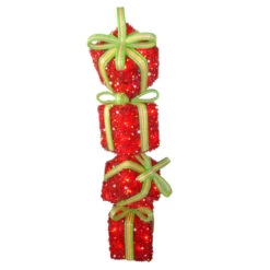 33.75" Red And Green Pre-Lit Gift Box Stack Christmas Decor
