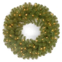 Christmas Central Pre-Lit North Valley Spruce Artificial Christmas Wreath, 24-Inch, Clear Lights