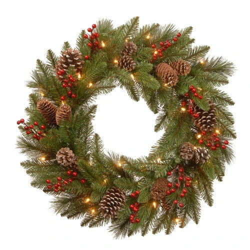 Christmas Central Pre-Lit Bristle Berry Artificial Christmas Wreath, 30-Inch, Warm White LED Lights 3 Christmas Central Pre-Lit Bristle Berry Artificial Christmas Wreath, 30-Inch, Warm White LED Lights
