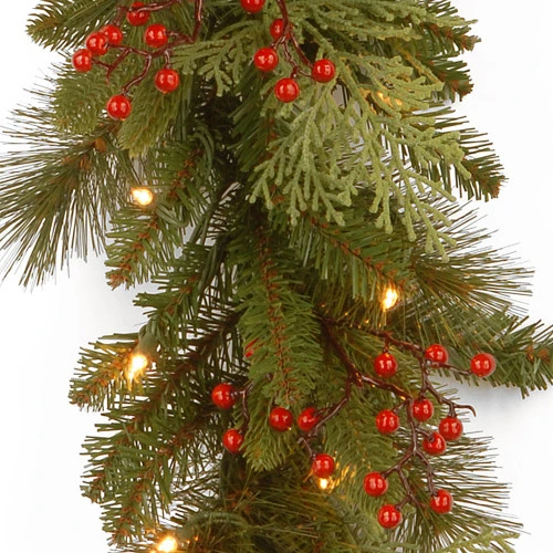 Christmas Central 9' X 12" Pre-Lit Cedar Leaves And Berries Artificial Christmas Garland, Clear Lights 5 Christmas Central 9' X 12" Pre-Lit Cedar Leaves And Berries Artificial Christmas Garland, Clear Lights - Image 3