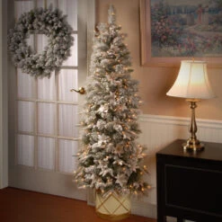 Christmas Central 6' Pre-Lit Slim Frosted Colonial Artificial Half Wall Christmas Tree, Clear Lights -Christmas Decoration Store dnat peco8 362 6h 2 83024.1587645164
