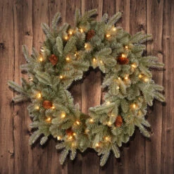 Christmas Central Pre-Lit Frosted Arctic Spruce Artificial Christmas Wreath, 24-Inch, Clear Lights -Christmas Decoration Store dnat pefa1 307 24w 1 3 92175.1631812679