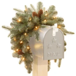 Christmas Central 36" Pre-Lit Arctic Spruce Mailbox Swag, Clear LED Lights