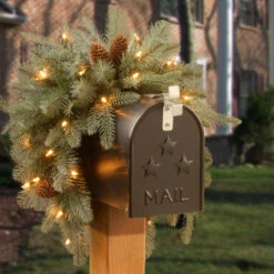 Christmas Central 36" Pre-Lit Arctic Spruce Mailbox Swag, Clear LED Lights -Christmas Decoration Store dnat pefa1 307 3m b1 3 29199.1665519662