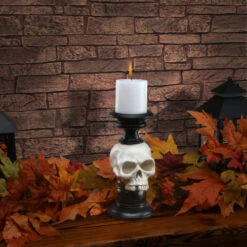 10" Black And White Skull Taper Halloween Pillar Candle Holder -Christmas Decoration Store dnat pg11 18b01 1 2 56052.1587645144