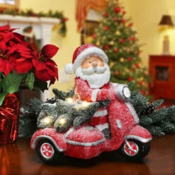 14" Red And White Lighted Santa On Scooter Christmas Tabletop Figurine -Christmas Decoration Store dnat pg11 82059 3 40654.1670490066