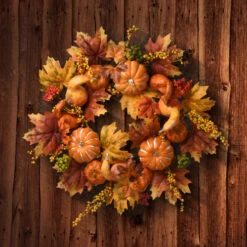 Christmas Central Maple And Pumpkin Artificial Thanksgiving Wreath - 22-Inch, Unlit -Christmas Decoration Store dnat rahv 20123w 1 3 82423.1665260519