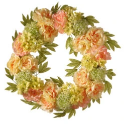Peony Artificial Floral Wreath, Yellow And Pink 24-Inch
