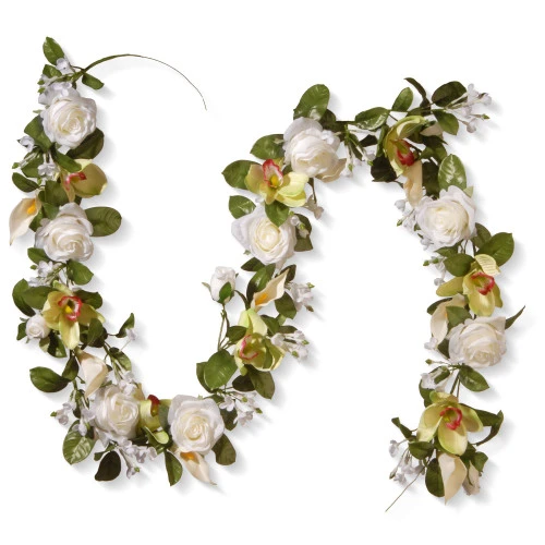 Christmas Central 72" White Rose & Calla Lily Garland 3 Christmas Central 72" White Rose & Calla Lily Garland