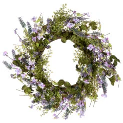 Purple And Green Lavender Artificial Floral Wreath - 22-Inch, Unlit