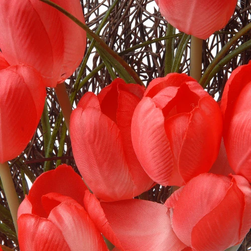 Tulip Artificial Floral Wreath, Red And Green 24-Inch 5 Tulip Artificial Floral Wreath, Red And Green 24-Inch - Image 3