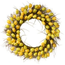 Tulip Artificial Floral Wreath, Yellow And Green 32-Inch