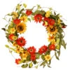 Floral Artificial Wreath With Sunflower And Orange/Yellow Mixed Flowers - 20-Inch