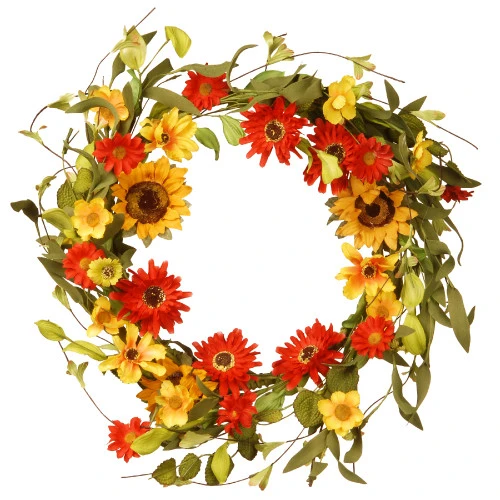Floral Artificial Wreath With Sunflower And Orange/Yellow Mixed Flowers - 20-Inch 3 Floral Artificial Wreath With Sunflower And Orange/Yellow Mixed Flowers - 20-Inch