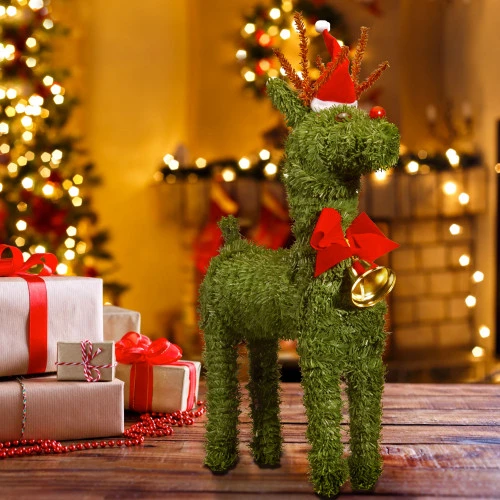 16" Green And Red Unlit Evergreen Reindeer Christmas Tabletop Decor 4 16" Green And Red Unlit Evergreen Reindeer Christmas Tabletop Decor - Image 2