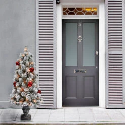 Christmas Central 4’ Pre-Lit Potted Snowy Bristle Pine Artificial Christmas Tree, Clear Lights -Christmas Decoration Store dnat snp7 308 40 2 29610.1631812639