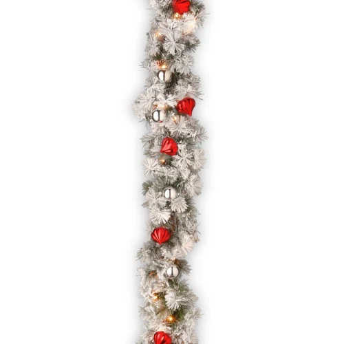 Christmas Central 9' X 12" Pre-Lit Snowy Bristle Pine Artificial Christmas Garland, Clear Lights 3 Christmas Central 9' X 12" Pre-Lit Snowy Bristle Pine Artificial Christmas Garland, Clear Lights