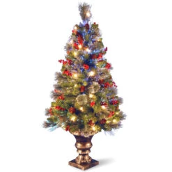 48" Pre-Lit Potted Crestwood Spruce Medium Artificial Christmas Tree – Multicolor LED Lights